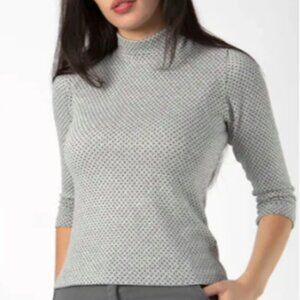 Light Gray Pin Dot Print Mock Neck Sweater